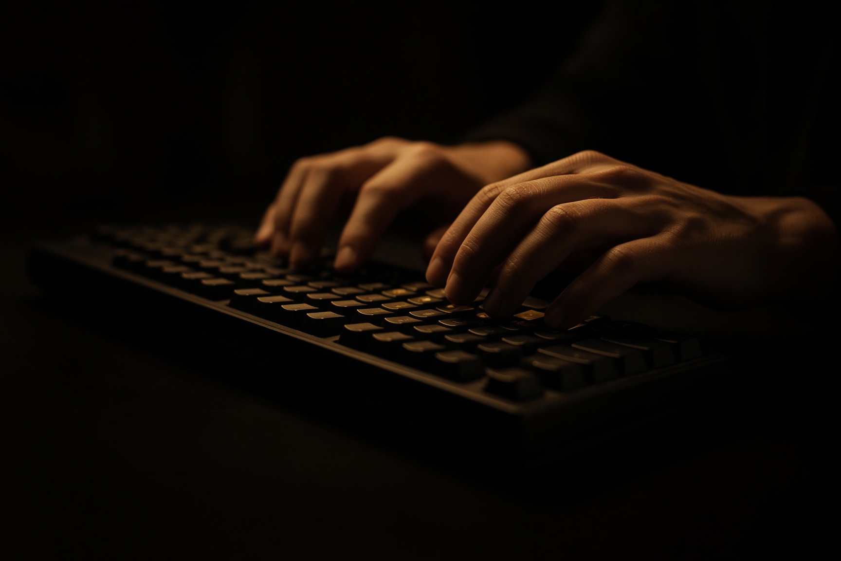 Hands hovering just above a keyboard. Created by Grok.